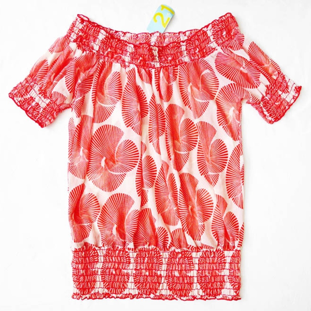 Semi-Sheer Off Shoulder Billowy Floral Tunic/Top M
